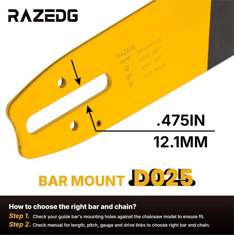 RazEdg 20 Inch Chainsaw Bar and Chain Combo, .325" Pitch, 063" Gauge, 81 Drive Links Fits Stihl MS290 MS271 MS291 MS261 MS270 MS280 024 026 028 029 030 036 039 and More (1 Bar + 3 Chains) - Image 3